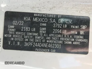 2022 Kia Forte LXS with VIN 3KPF24AD4NE462301, listed as a Copart auction lot 47878545 with 67,634 mi miles and Salvage Title. Bid and sale history available at DreamBid. Image 15.