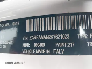 2019 Alfa Romeo Giulia z VIN ZARFAMAN2K7621023, wystawiony jako IAAI lot #41896048 z przebiegiem Nie podano mil oraz . Historia ofert i sprzedaży dostępna na DreamBid. Obrazek 9.