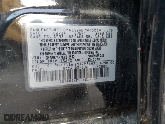 2014 Nissan Sentra S with VIN 3N1AB7AP7EY215572, listed as a Copart auction lot 48813075 with 131,134 mi miles and Non Repairable. Bid and sale history available at DreamBid. Image 12.