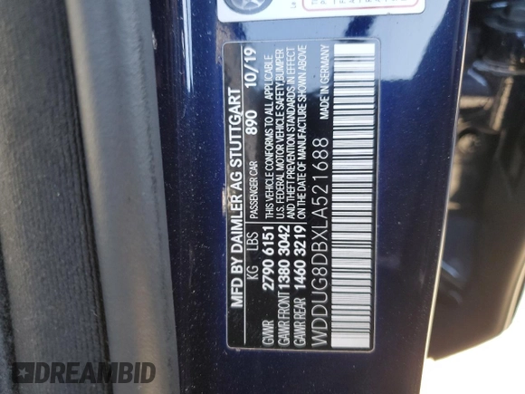 2020 Mercedes-Benz S-Class S 560 with VIN WDDUG8DBXLA521688, listed as a Copart auction lot 49574515 with 68,351 mi miles and Salvage Title. Bid and sale history available at carsss.com. Image 12.
