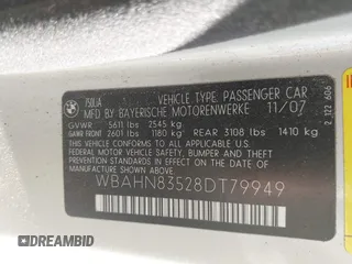 2008 BMW 7 Series 750Li with VIN WBAHN83528DT79949, listed as a IAAI auction lot 42016474 with 252,573 mi miles and . Bid and sale history available at carsss.com. Image 9.