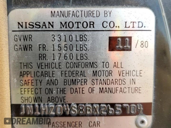 1981 Datsun 280ZX z VIN JN1HZ04S8BX265704, wystawiony jako Copart lot #49279325 z przebiegiem 251 218 mil mil oraz Tytuł czysty. Historia ofert i sprzedaży dostępna na DreamBid. Obrazek 12.