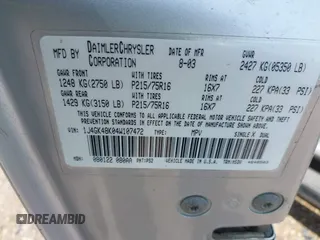 2004 Jeep Liberty Sport with VIN 1J4GK48K04W107472, listed as a IAAI auction lot 41897085 with 234,492 mi miles and . Bid and sale history available at DreamBid. Image 9.