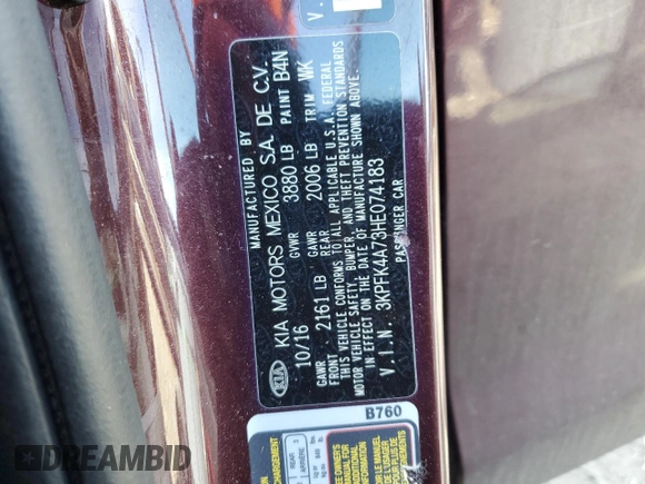 2017 Kia Forte LX with VIN 3KPFK4A73HE074183, listed as a Copart auction lot 45463825 with 112,434 mi miles and Salvage Title. Bid and sale history available at carsss.com. Image 12.