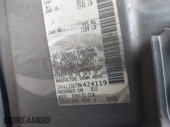 2009 Nissan Altima 2.5 z VIN 1N4AL21E79N424119, wystawiony jako IAAI lot #42278226 z przebiegiem 210 342 mil mil oraz . Historia ofert i sprzedaży dostępna na DreamBid. Obrazek 9.