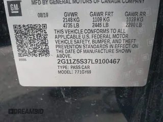 2020 Chevrolet Impala LT z VIN 2G11Z5S37L9100467, wystawiony jako IAAI lot #41812313 z przebiegiem 100 708 mil mil oraz . Historia ofert i sprzedaży dostępna na DreamBid. Obrazek 9.