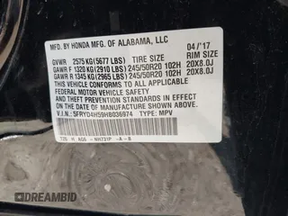 2017 Acura MDX Technology with VIN 5FRYD4H59HB036974, listed as a IAAI auction lot 42356761 with 116,835 mi miles and . Bid and sale history available at DreamBid. Image 9.