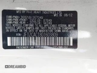 2013 Subaru BRZ Limited with VIN JF1ZCAC18D1603809, listed as a IAAI auction lot 41708091 with 112,084 mi miles and . Bid and sale history available at DreamBid. Image 9.