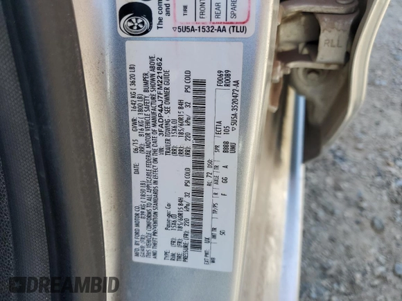 2015 Ford Fiesta S z VIN 3FADP4AJ7FM221862, wystawiony jako Copart lot #53740735 z przebiegiem 41 331 mil mil oraz Szkoda całkowita • Salvage title. Historia ofert i sprzedaży dostępna na DreamBid. Obrazek 13.