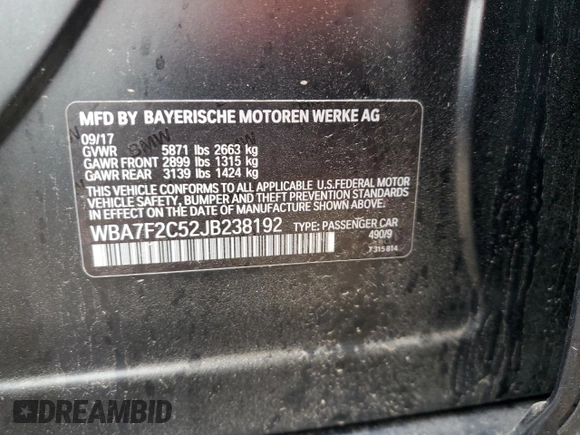 2018 BMW 7 Series ALPINA B7 xDrive with VIN WBA7F2C52JB238192, listed as a Copart auction lot 57851425 with 69,444 mi miles and Salvage title. Bid and sale history available at DreamBid. Image 12.
