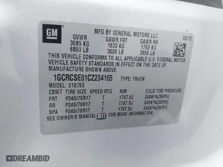 2012 Chevrolet Silverado 1500 LT with VIN 1GCRCSE01CZ234165, listed as a IAAI auction lot 41549568 with 184,834 mi miles. Bid and sale history available at carsss.com. Image 9.