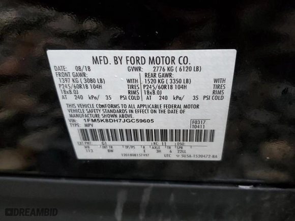 2018 Ford Explorer XLT with VIN 1FM5K8DH7JGC59605, listed as a Copart auction lot 77468614 with 60,136 mi miles and Salvage Title. Bid and sale history available at carsss.com. Image 16.