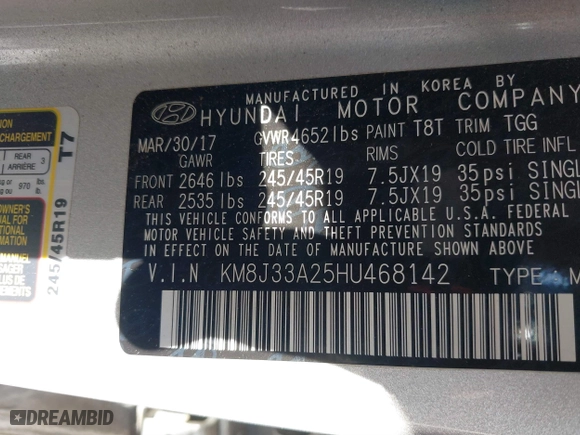 2017 Hyundai Tucson Value with VIN KM8J33A25HU468142, listed as a IAAI auction lot 41382131 with 1 mi miles. Bid and sale history available at carsss.com. Image 9.