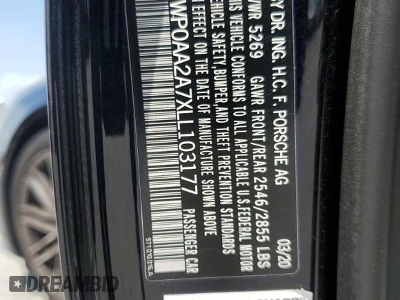 2020 Porsche Panamera с VIN WP0AA2A7XLL103177, выставлен на аукционе Copart как лот 66389064 с пробегом 23 278 миль миль и Списание • Salvage title. История ставок и продаж доступна на DreamBid. Изображение 14.