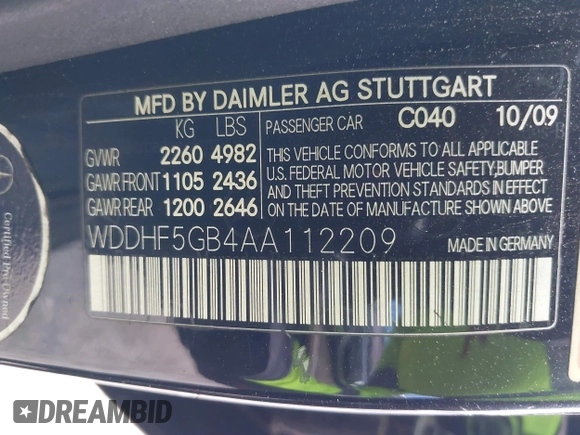 2010 Mercedes-Benz E 350 Luxury with VIN WDDHF5GB4AA112209, listed as a IAAI auction lot 41942951 with 138,011 mi miles and . Bid and sale history available at carsss.com. Image 9.
