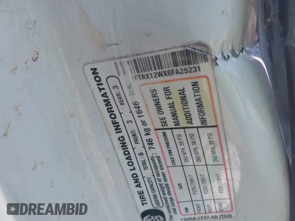 2006 Ford F-150 STX с VIN 1FTRX12WX6FA25231, выставлен на аукционе IAAI как лот 42396257 с пробегом Не указан миль и . История ставок и продаж доступна на DreamBid. Изображение 9.