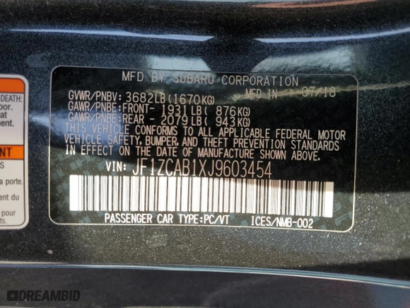 2018 Subaru BRZ Premium with VIN JF1ZCAB1XJ9603454, listed as a Copart auction lot 81592403 with 38,718 mi miles. Bid and sale history available at carsss.com. Image 12.