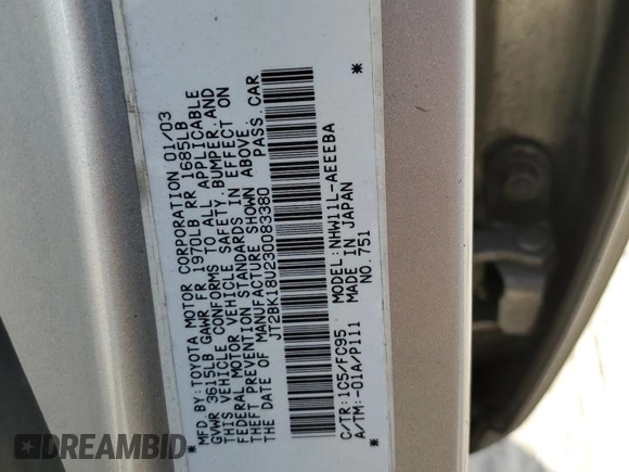 2003 Toyota Prius with VIN JT2BK18U230083380, listed as a Copart auction lot 77554064 with 0 mi miles and Salvage Title. Bid and sale history available at carsss.com. Image 14.