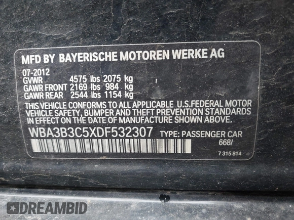 2013 BMW 3 Series 328i xDrive z VIN WBA3B3C5XDF532307, wystawiony jako IAAI lot #42192872 z przebiegiem 177 499 mil mil oraz . Historia ofert i sprzedaży dostępna na DreamBid. Obrazek 9.