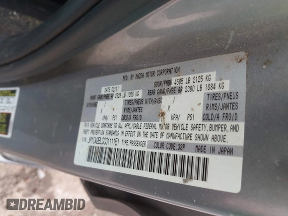 2012 Mazda 5 Sport with VIN JM1CW2BL0C0111151, listed as a IAAI auction lot 42359887 with 158,986 mi miles and . Bid and sale history available at DreamBid. Image 9.
