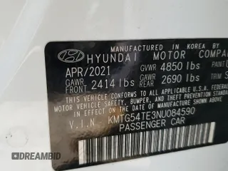 2022 Genesis G70 3.3T with VIN KMTG54TE3NU084590, listed as a Copart auction lot 46709275 with 21,664 mi miles and Salvage title. Bid and sale history available at DreamBid. Image 14.