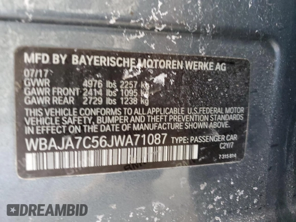 2018 BMW 5 Series 530i xDrive z VIN WBAJA7C56JWA71087, wystawiony jako Copart lot #42373605 z przebiegiem 113 635 mil mil oraz Nie do naprawy • Non repairable. Historia ofert i sprzedaży dostępna na DreamBid. Obrazek 14.