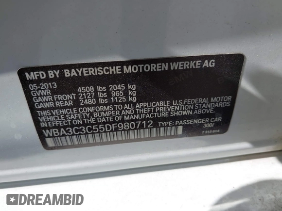 2013 BMW 3 Series 320i xDrive с VIN WBA3C3C55DF980712, выставлен на аукционе IAAI как лот 42317269 с пробегом 114 528 миль миль и . История ставок и продаж доступна на DreamBid. Изображение 9.