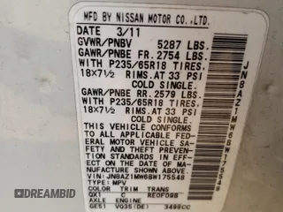 2011 Nissan Murano SL with VIN JN8AZ1MW6BW175548, listed as a Copart auction lot 64271424 with 0 mi miles and Salvage Title. Bid and sale history available at carsss.com. Image 14.