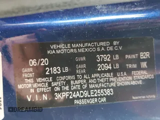 2020 Kia Forte LXS with VIN 3KPF24AD9LE255383, listed as a Copart auction lot 43591265 with 34,394 mi miles and Salvage Title. Bid and sale history available at carsss.com. Image 14.