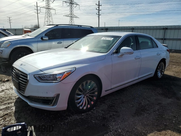 2018 Genesis G90 5.0L Ultimate with VIN KMHG54JH3JU043488, listed as a Copart auction lot 47427175 with 39,618 mi miles and Salvage Title. Bid and sale history available at carsss.com. Image 1.