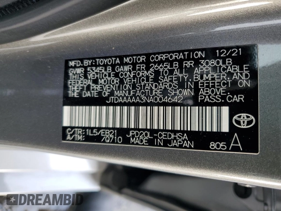 2022 Toyota Mirai XLE z VIN JTDAAAAA3NA004642, wystawiony jako Copart lot #43978625 z przebiegiem 19 715 mil mil oraz Szkoda całkowita • Salvage title. Historia ofert i sprzedaży dostępna na DreamBid. Obrazek 13.
