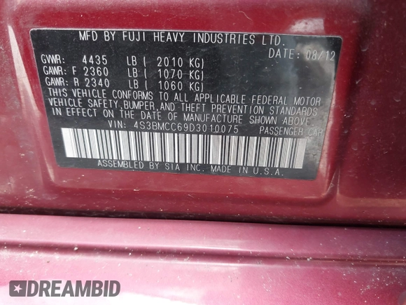 2013 Subaru Legacy Premium с VIN 4S3BMCC69D3010075, выставлен на аукционе IAAI как лот 42613262 с пробегом 153 798 миль миль и . История ставок и продаж доступна на DreamBid. Изображение 9.