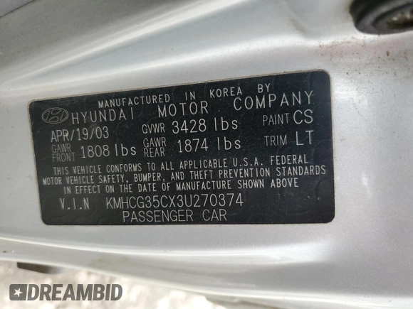 2003 Hyundai Accent GL z VIN KMHCG35CX3U270374, wystawiony jako Copart lot #47240325 z przebiegiem 122 739 mil mil oraz Szkoda całkowita • Salvage title. Historia ofert i sprzedaży dostępna na DreamBid. Obrazek 12.