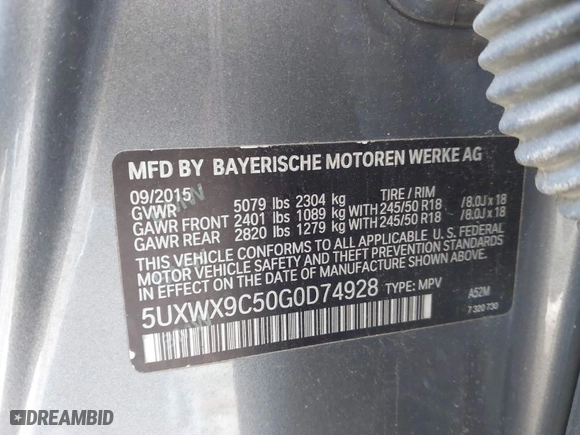 2016 BMW X3 xDrive28i with VIN 5UXWX9C50G0D74928, listed as a IAAI auction lot 41552984 with 150,404 mi miles. Bid and sale history available at carsss.com. Image 9.