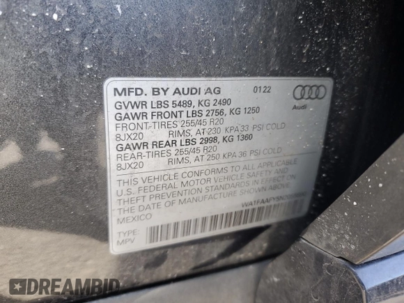 2022 Audi Q5 S line Prestige with VIN WA1FAAFY5N2055690, listed as a Copart auction lot 51058665 with 27,129 mi miles and Salvage Title. Bid and sale history available at carsss.com. Image 13.