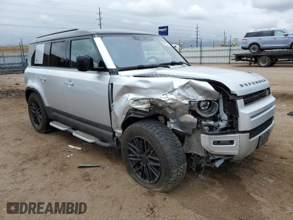2020 Land Rover Defender HSE with VIN SALE1EEU9L2003444, listed as a Copart auction lot 55457225 with 27,092 mi miles and Salvage title. Bid and sale history available at DreamBid. Image 4.