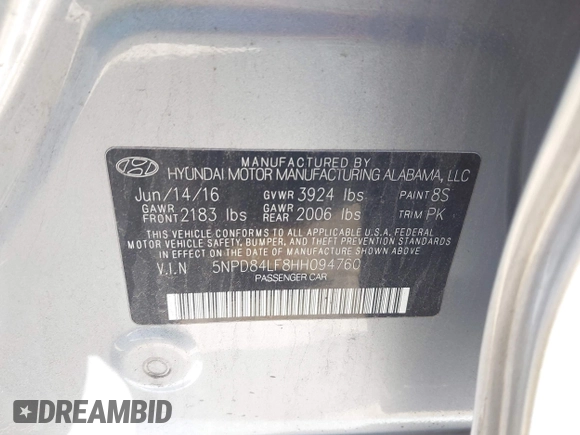 2017 Hyundai Elantra Limited with VIN 5NPD84LF8HH094760, listed as a IAAI auction lot 42085821 with 135,077 mi miles and . Bid and sale history available at DreamBid. Image 9.