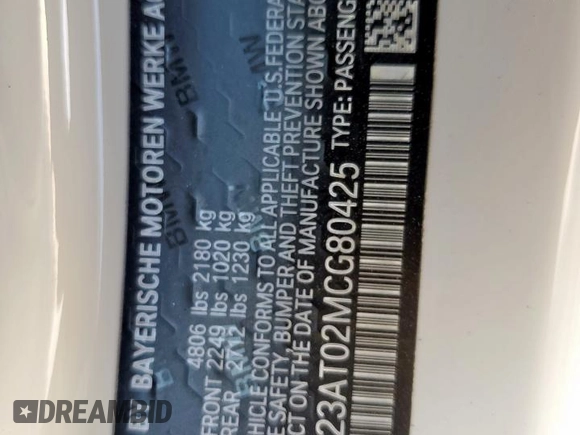 2021 BMW 4 Series 430i with VIN WBA23AT02MCG80425, listed as a Copart auction lot 59020905 with 32,198 mi miles and Salvage title. Bid and sale history available at DreamBid. Image 12.