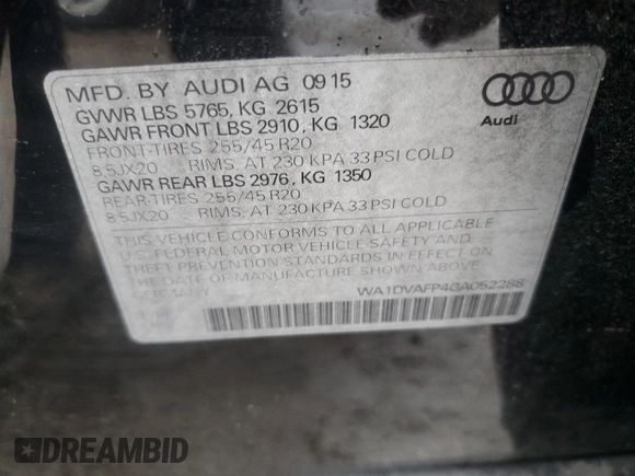 2016 Audi Q5 с VIN WA1DVAFP4GA052288, выставлен на аукционе Copart как лот 47982974 с пробегом Не указан миль и . История ставок и продаж доступна на DreamBid. Изображение 13.