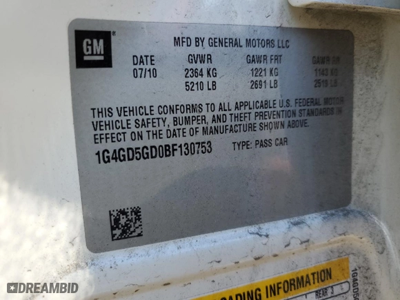 2011 Buick LaCrosse CXL with VIN 1G4GD5GD0BF130753, listed as a Copart auction lot 46085965 with 120,570 mi miles and Salvage Title. Bid and sale history available at carsss.com. Image 12.