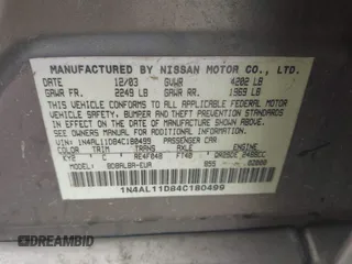2004 Nissan Altima S with VIN 1N4AL11D84C180499, listed as a IAAI auction lot 42331141 with 180,365 mi miles and . Bid and sale history available at DreamBid. Image 9.