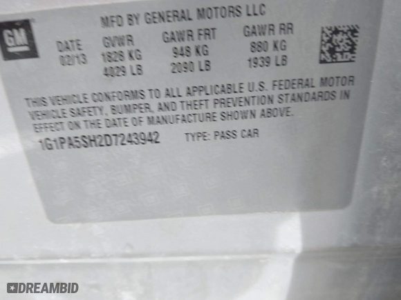 2013 Chevrolet Cruze LS with VIN 1G1PA5SH2D7243942, listed as a IAAI auction lot 41651301 with 147,151 mi miles. Bid and sale history available at carsss.com. Image 9.