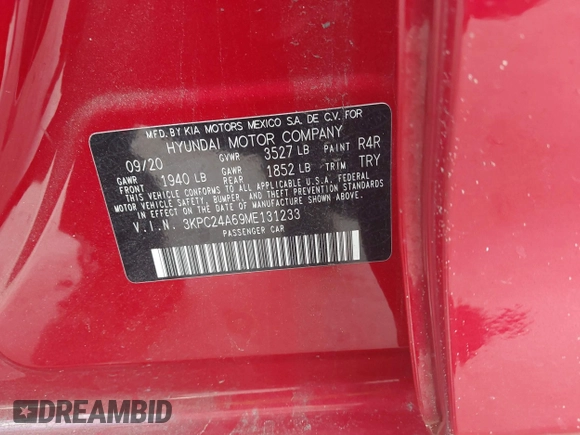 2021 Hyundai Accent SE with VIN 3KPC24A69ME131233, listed as a IAAI auction lot 41676819 with 88,476 mi miles and . Bid and sale history available at DreamBid. Image 9.