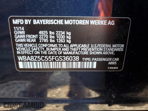 2015 BMW 3 Series 328i Gran Turismo xDrive z VIN WBA8Z5C55FGS36038, wystawiony jako Copart lot #88003875 z przebiegiem 123 478 mil mil oraz Szkoda całkowita • Salvage title. Historia ofert i sprzedaży dostępna na DreamBid. Obrazek 12.