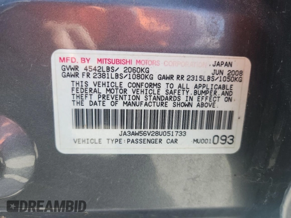 2008 Mitsubishi Lancer Evolution MR z VIN JA3AW56V28U051733, wystawiony jako Copart lot #56241085 z przebiegiem 117 272 mil mil oraz Czysty tytuł • Clean title. Historia ofert i sprzedaży dostępna na DreamBid. Obrazek 12.