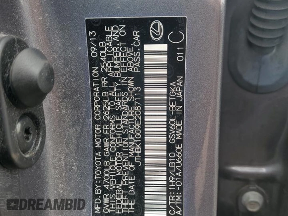 2014 Lexus ES 330 z VIN JTHBK1GG9E2087113, wystawiony jako Copart lot #58232025 z przebiegiem 99 968 mil mil oraz Szkoda całkowita • Salvage title. Historia ofert i sprzedaży dostępna na DreamBid. Obrazek 12.