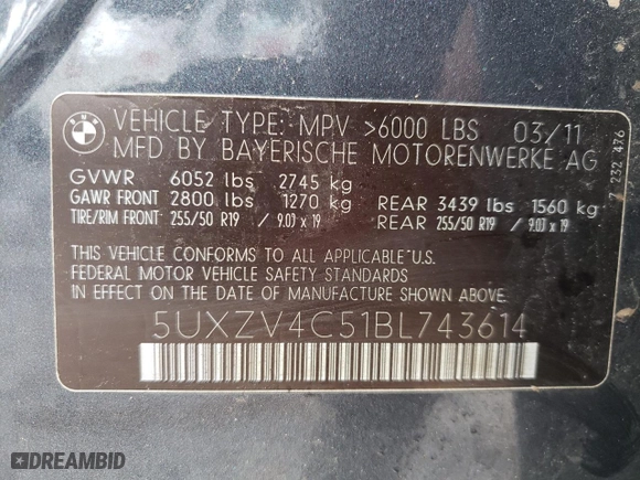 2011 BMW X5 35i with VIN 5UXZV4C51BL743614, listed as a Copart auction lot 51591675 with 0 mi miles and Clean Title. Bid and sale history available at carsss.com. Image 13.