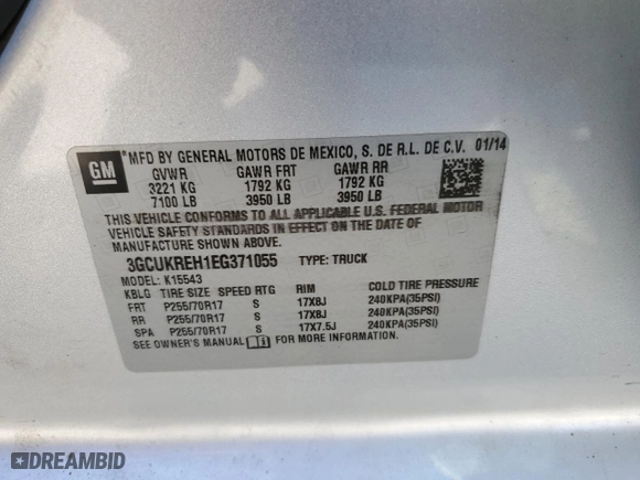 2014 Chevrolet Silverado 1500 LT with VIN 3GCUKREH1EG371055, listed as a Copart auction lot 49081435 with 169,944 mi miles and Salvage Title. Bid and sale history available at carsss.com. Image 14.