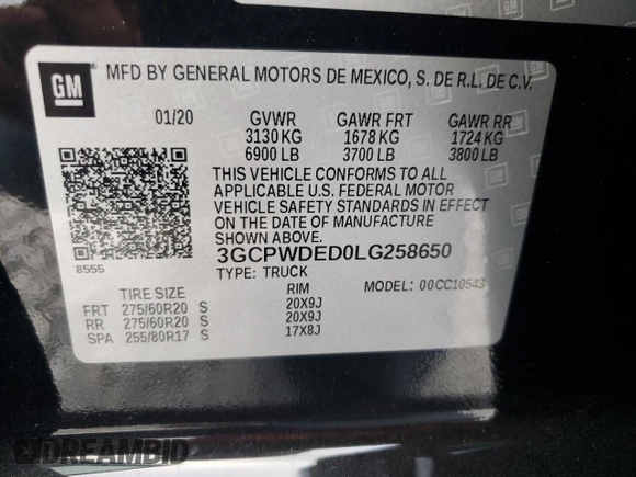 2020 Chevrolet Silverado 1500 RST with VIN 3GCPWDED0LG258650, listed as a Copart auction lot 78603754 with 76,161 mi miles and Salvage Title. Bid and sale history available at DreamBid. Image 14.