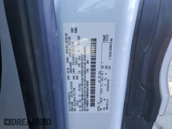 2019 Ford Transit XL with VIN 1FMZK1YM5KKA15059, listed as a Copart auction lot 79464254 with 103,715 mi miles and Salvage title. Bid and sale history available at DreamBid. Image 13.